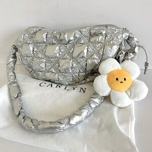 Carlyn Silver Quilted Puffer Crossbody Bag